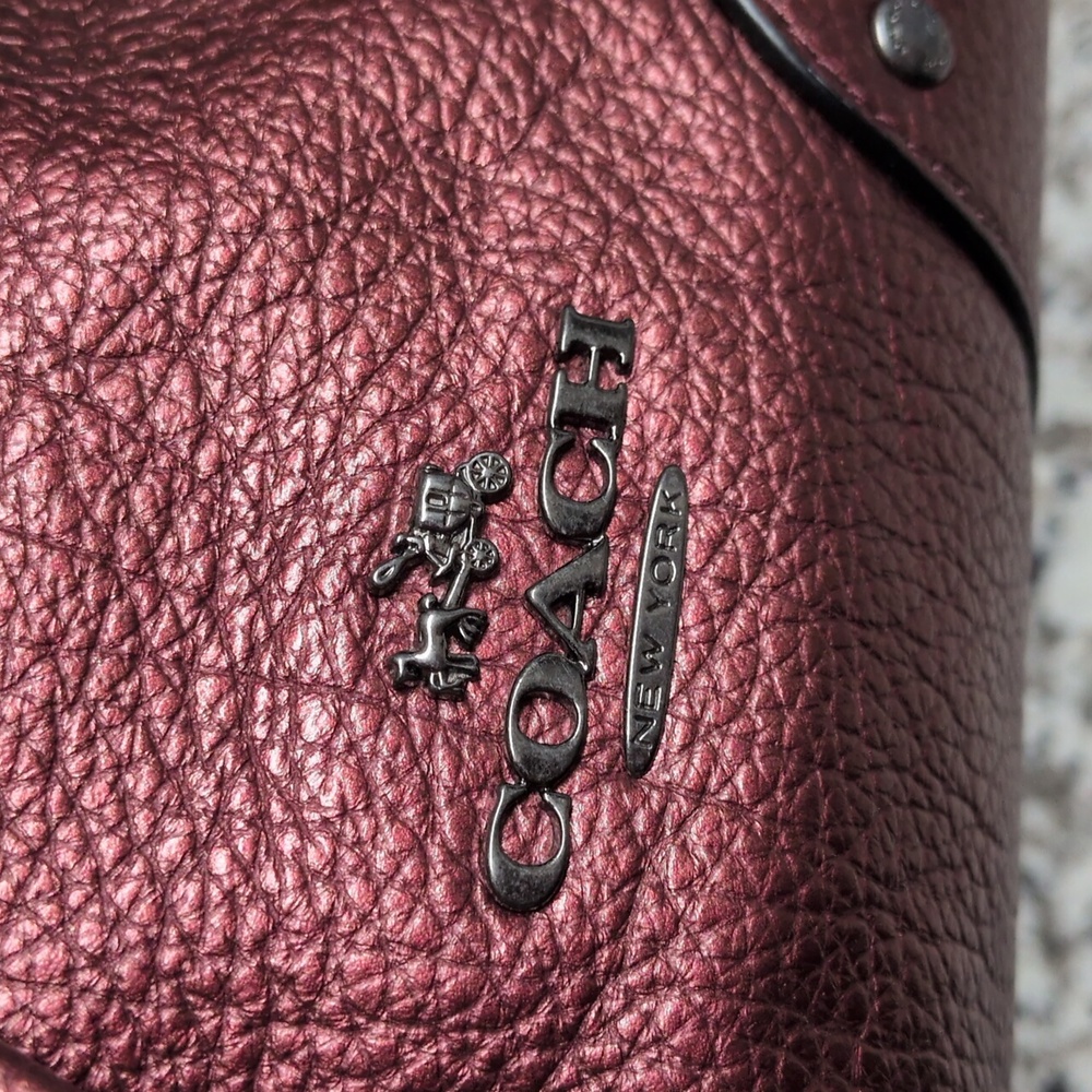 Coach SET Mickie Bag Red Metallic Pebble Leather & Signature Wristlet Wallet - Picture 4 of 17